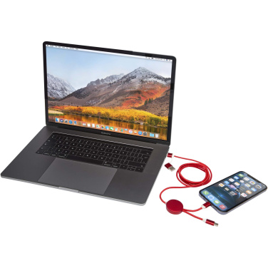 Logotrade promotional item image of: Alasia 5-in-1 recycled aluminium and plastic 150 cm data sync and 27W fast charge cable